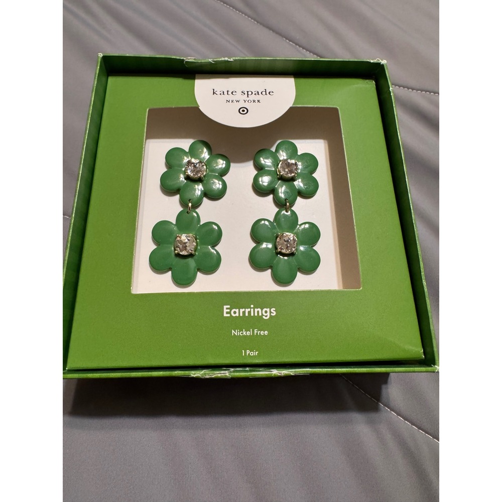 Kate Spade New York Target Green Flower Drop Earrings Crystal Floral 20th Anniv